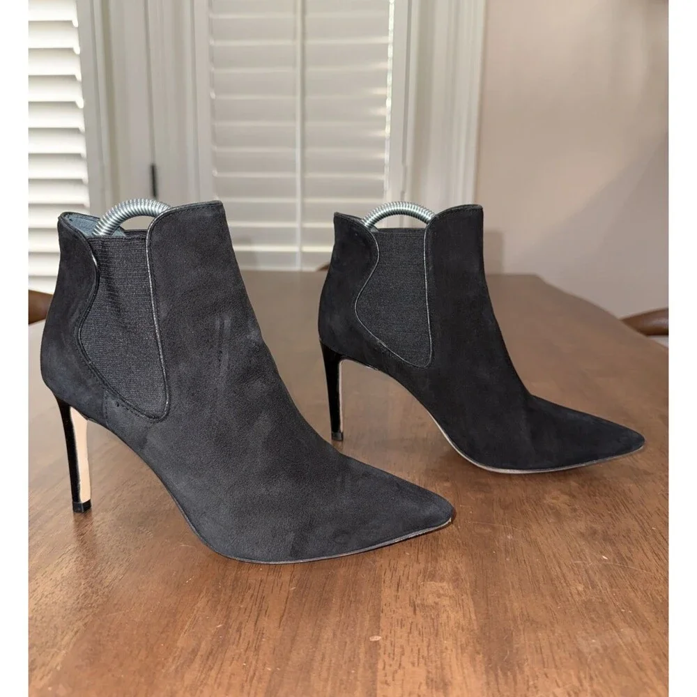 Tory Burch Pointed Toe Ankle Booties Black Leather Stiletto Heel Chelsea 7M